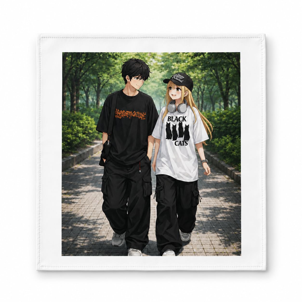 Anime Couple Heat-Print Handkerchief Trendy Streetwear Design-image-10
