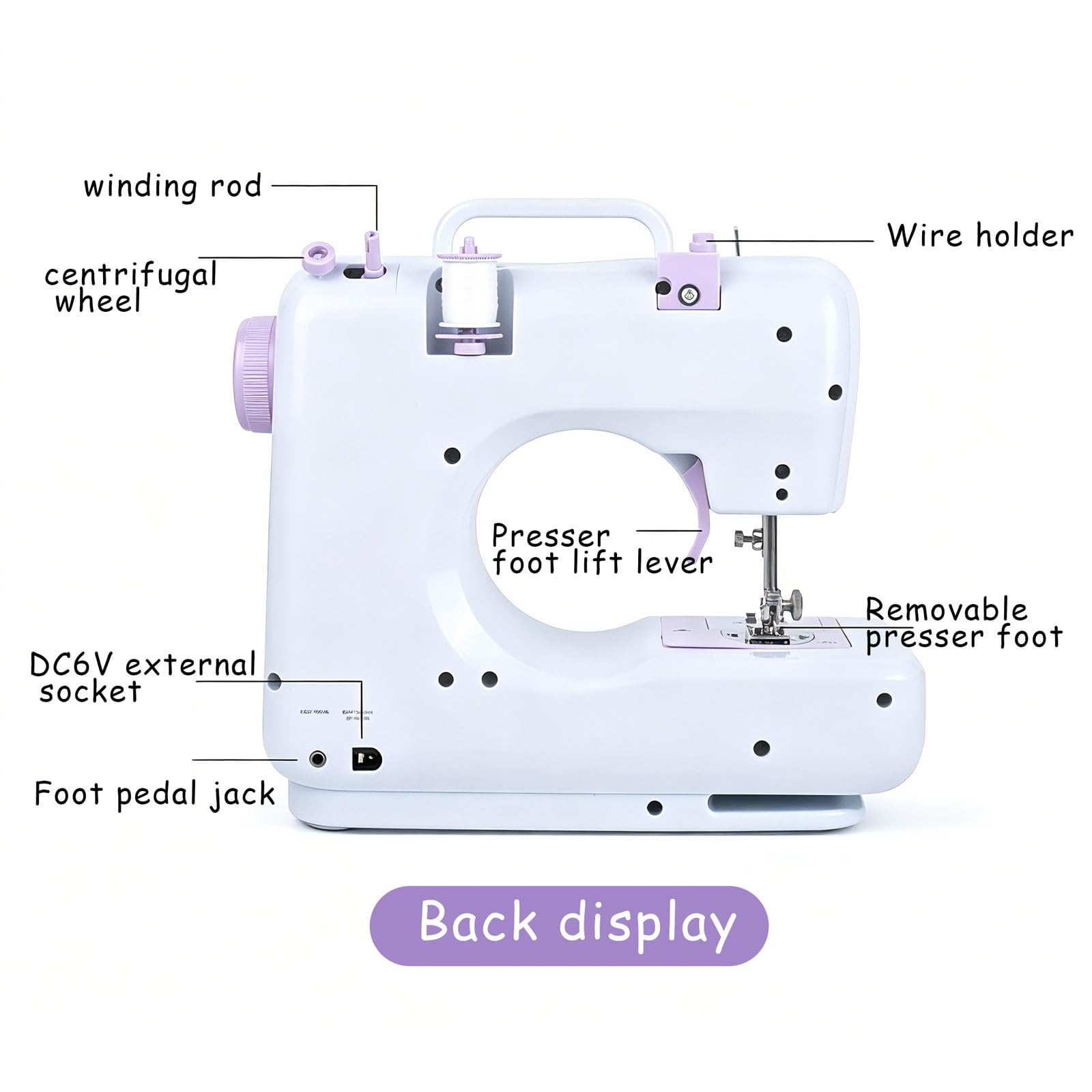 Máquina de coser for principiantes, 12 patrones de puntadas, luz LED, pedal | Máquina de coser eléctrica portátil con fuente de alimentación dual y kit de accesorios for reparaciones de ropa en el hogar