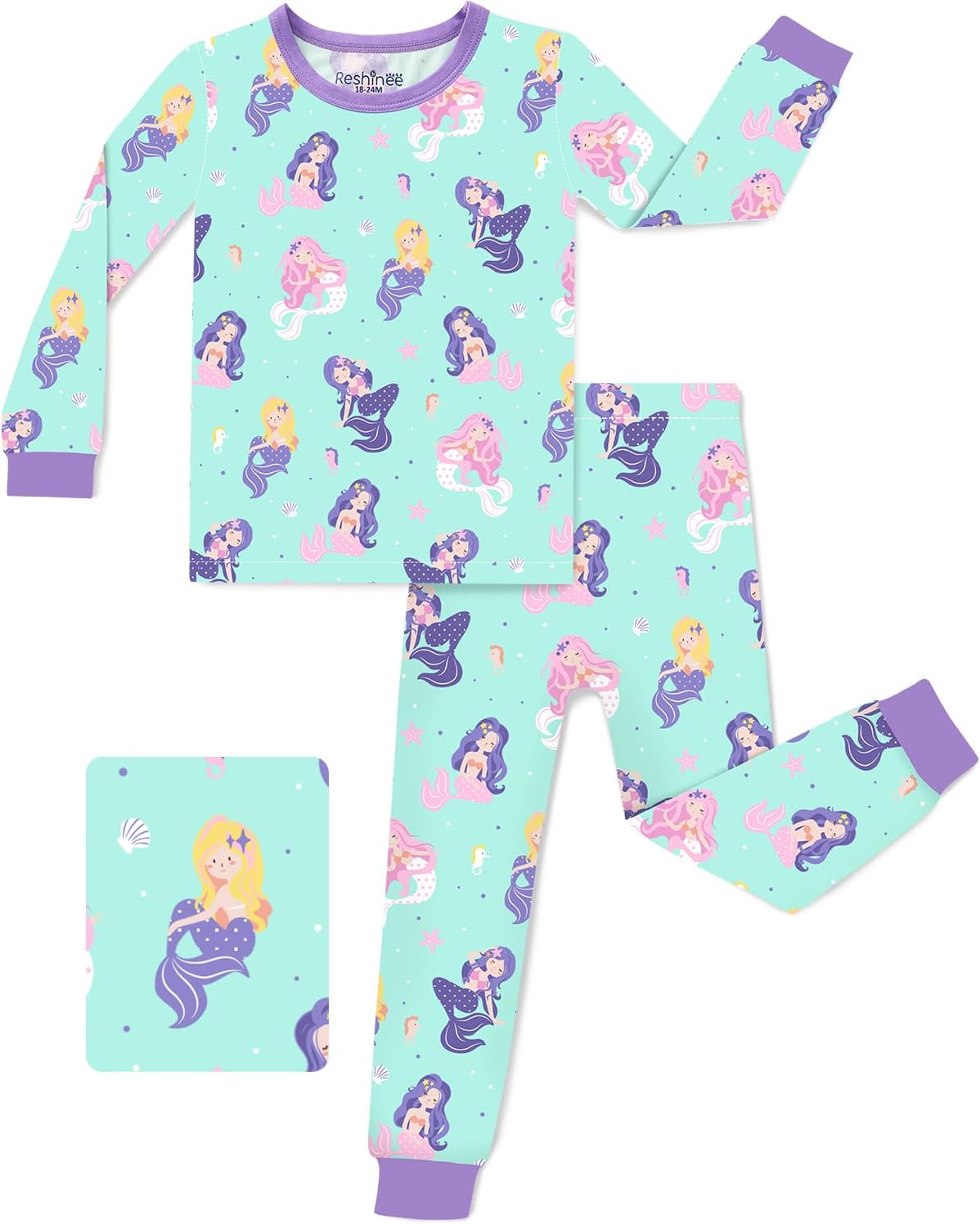 babee Reshinee Bamboo Viscose Toddler Girls Kids Pajamas Unicorn Mermaid Pjs Long Sleeve Snug fit 12M-8Y 2pcs Soft Jammies