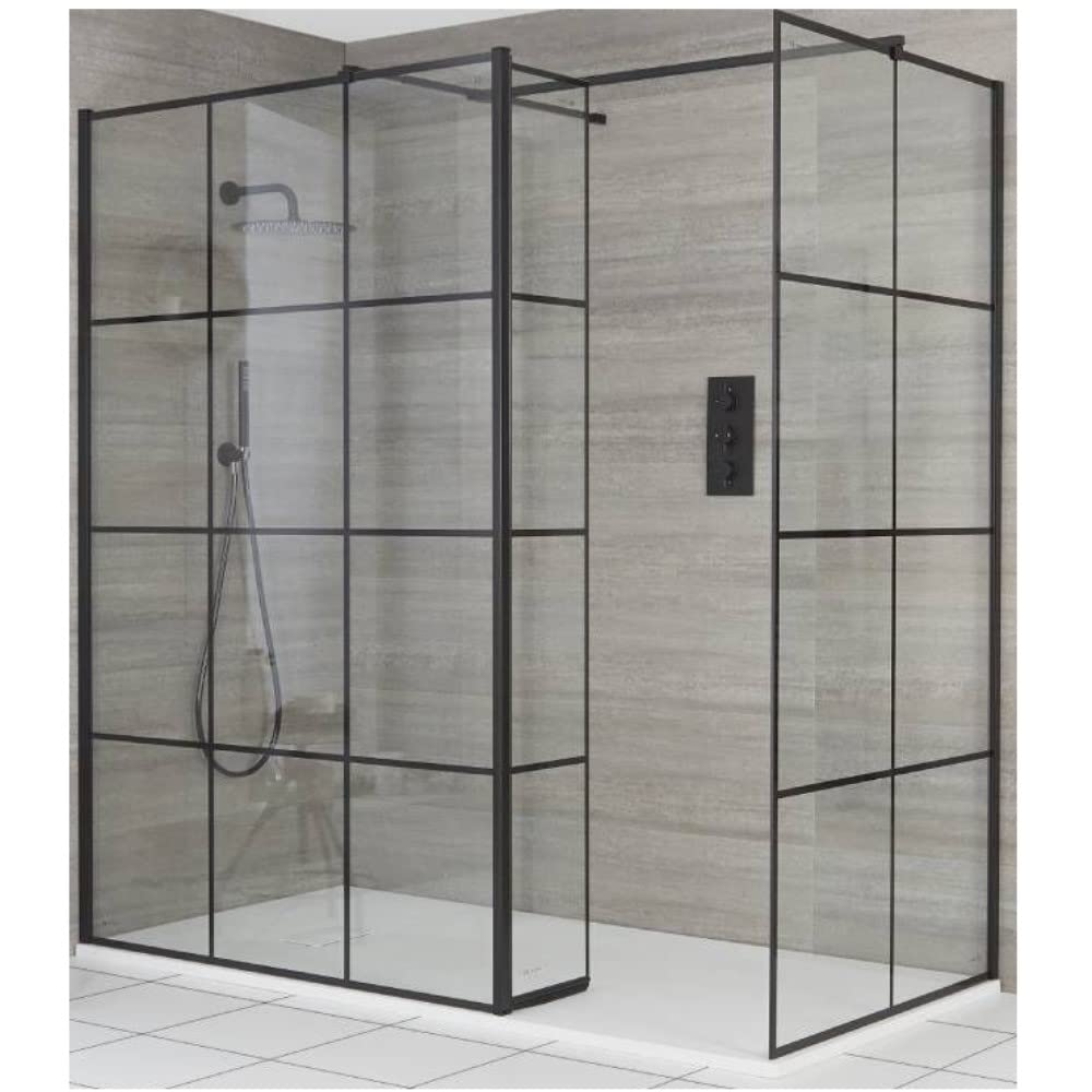 MILANO Black Grid Corner Shower Enclosure Return White Tray 1500 x 900mm