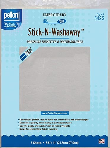 Miniatura 2 de Pellon, Estabilizador Stick-N-Washaway blanco, 8.5 x 11 pulgadas, paquete de 5