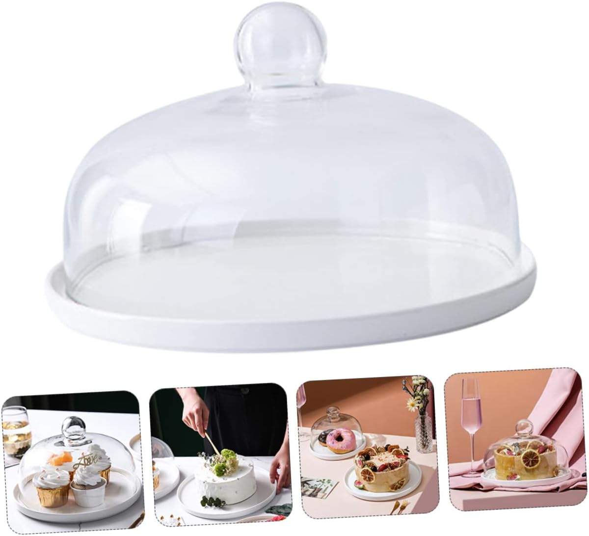 Elegant Household Ceramic Cake Stand with Transparent Glass Cover Dessert Plate for Parties Family Gatherings Pool Celebrations Keeps Cakes Fresh