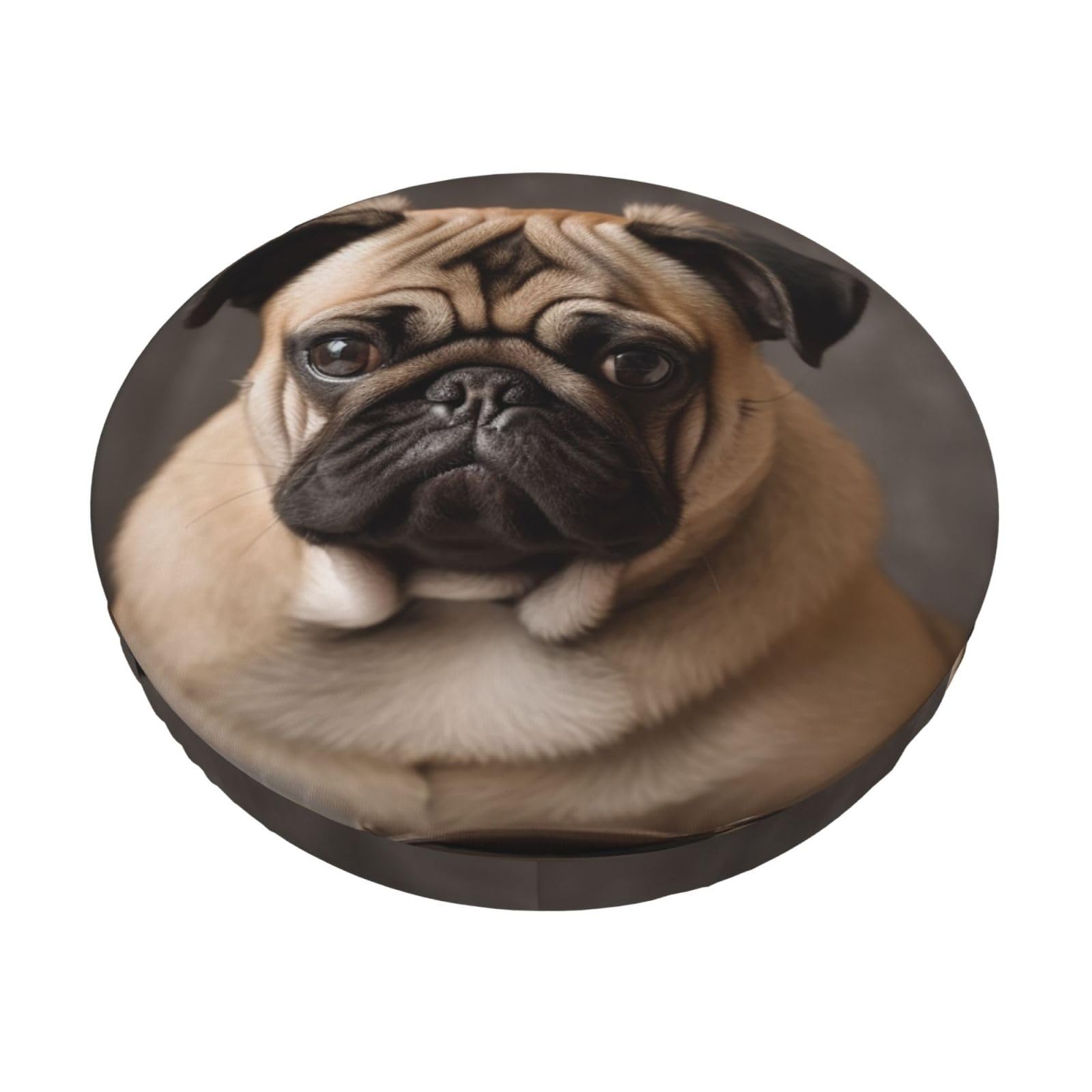 FodPand Animal Pug Dog Stool Covers Round 13 inch, Stretch Round Bar Stool Seat Covers Washable Dustproof Stool Cushion Slipcover Soft Velvet Bar Chair Covers with Elastic Band