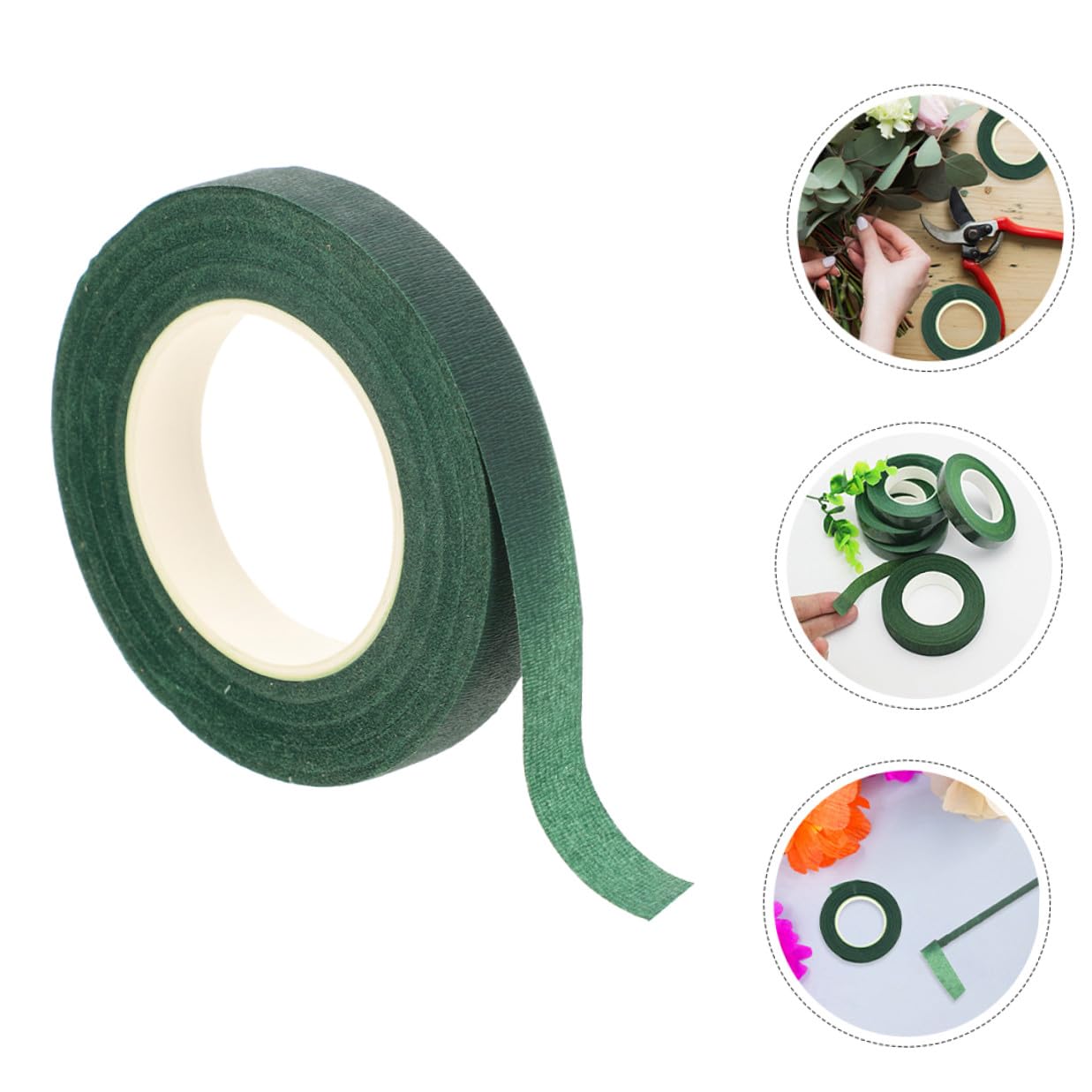 12 Rolls Green Floral Tape Non Adhesive Bouquet Tape for Artificial Flowers Stem Wrapping Florist Craft Floral Arrangement