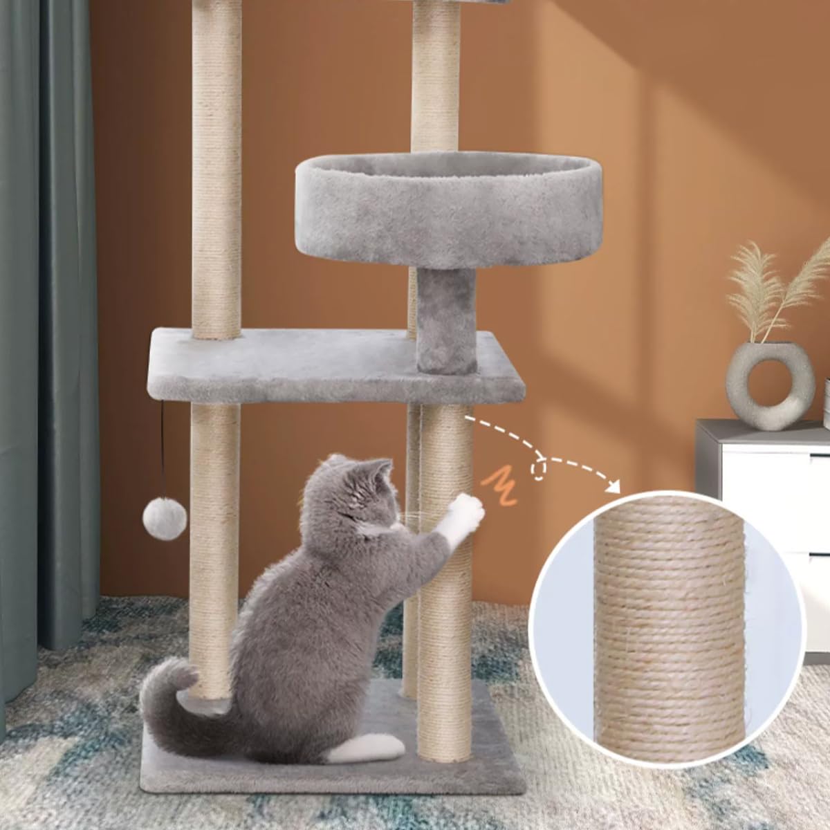 Amazon | 猫の遊び場 多機能 キャットタワー 猫ベッド 猫の爪とぎ 麻紐