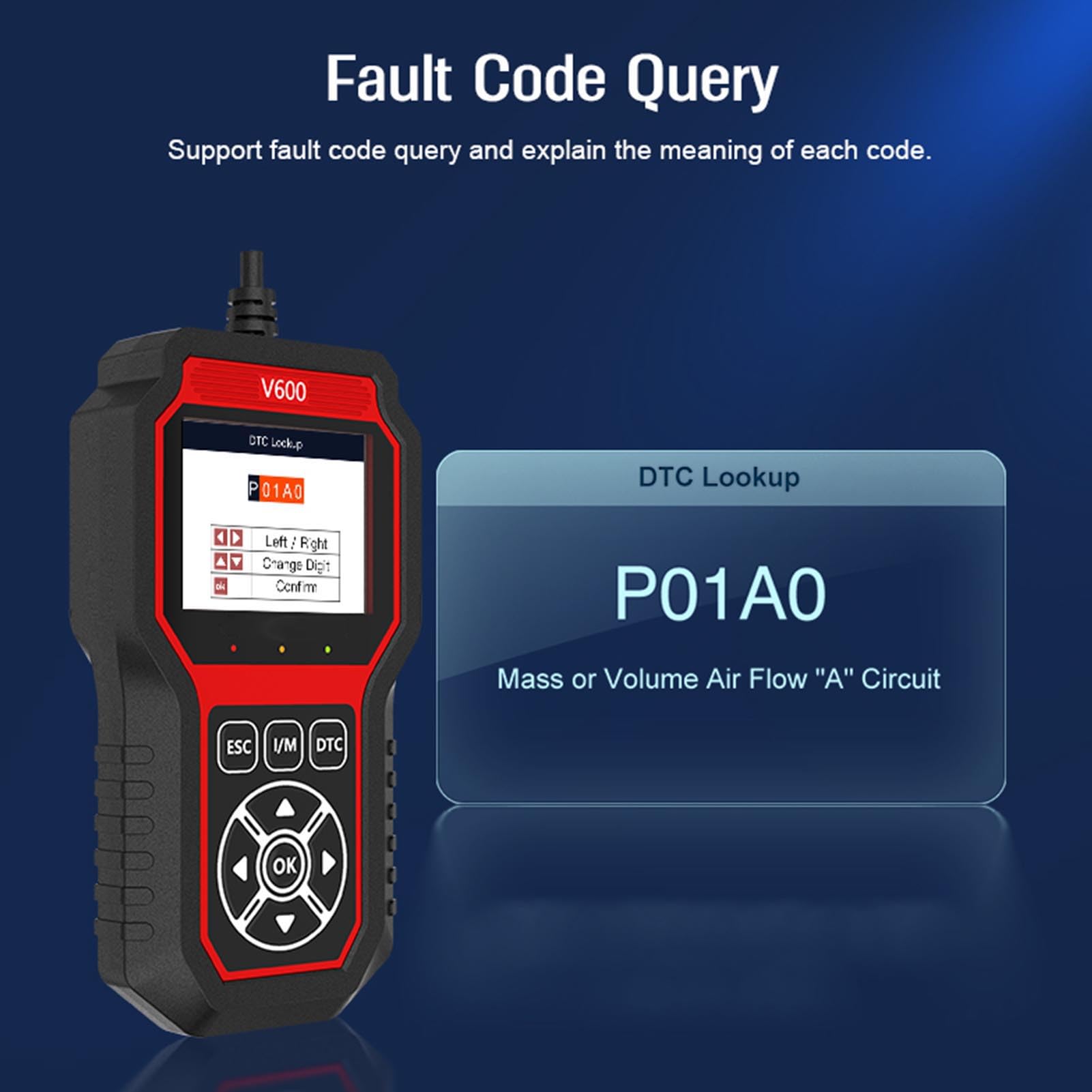 Luocute V600 Auto-OBD-Scanner, 2,8-Zoll-TFT-Farbbildschirm mit One-Click-IM-Bereitschaftstaste und Mehrsprachiger Schnittstelle, für Motorkontrollleuchte