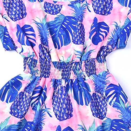 Perfashion Girls Summer Dresses Printed Casual Loose Sundress Smocked Waist Roll-Sleeve4