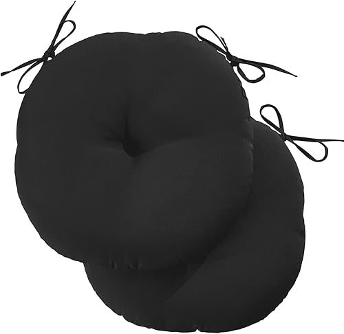 Miniatura 8 de LOVTEX Bistro - Juego de 2 cojines redondos para sillas de exterior de 15 pulgadas, impermeables, redondos, con lazos, cojines negros para sillas de