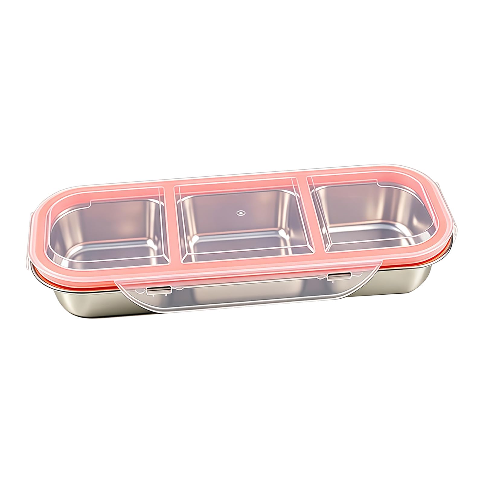 Xinsheinelry Space Saving Premium 304 Stainless Steel Divided Tray with Plastics Lid Lunch Holder for and School Party Food Divider Container