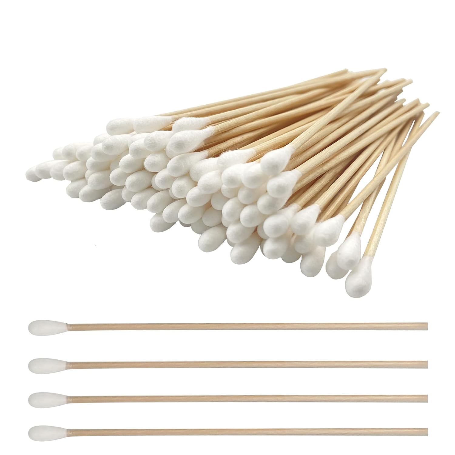 Bastoncillos de algodón de 6 pulgadas de largo, 2000 hisopos de algodón, hisopos largos de algodón con mango de madera, ideal para limpieza de armas, cuidado de mascotas y maquillaje