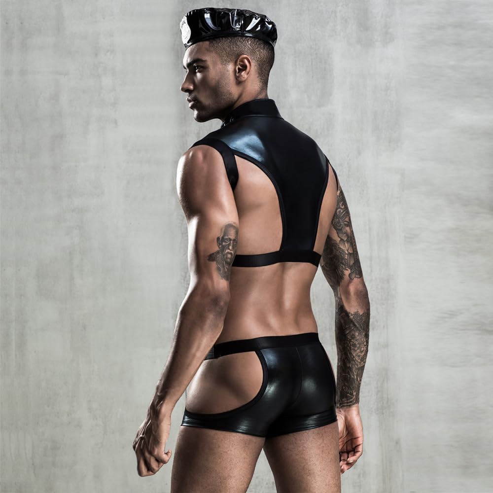 YUHENG Uomo Moda Sexy Biancheria Intima Polizia Costume Vestito Lingerie, Nero, L