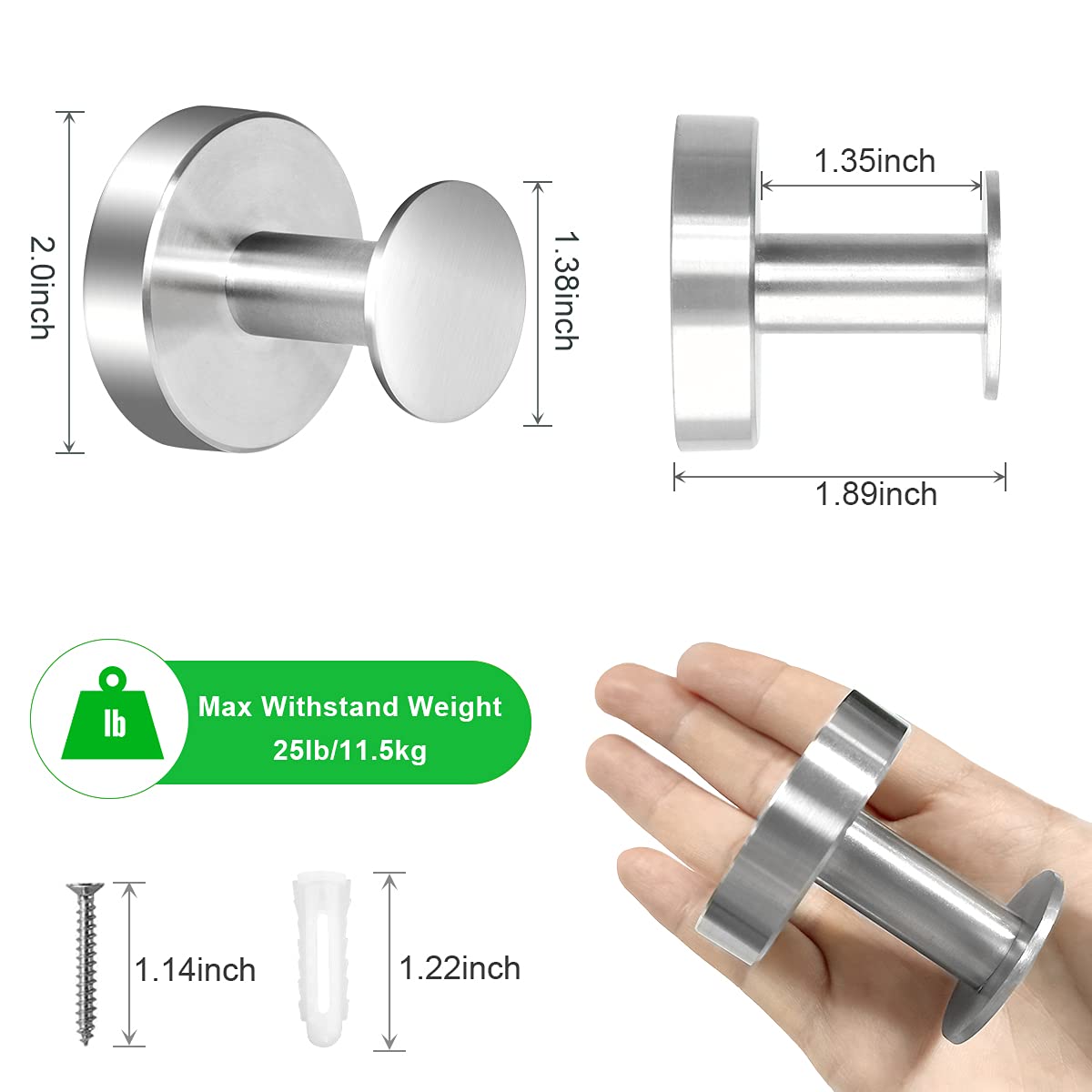 Axentia Ganci Per Porte In Acciaio Inox 2 Pezzi - Appendini Per Bagno, Cucina, Armadi - Porta Asciugamani E Vestiti, Argento, 7,5x6x7,5 Cm