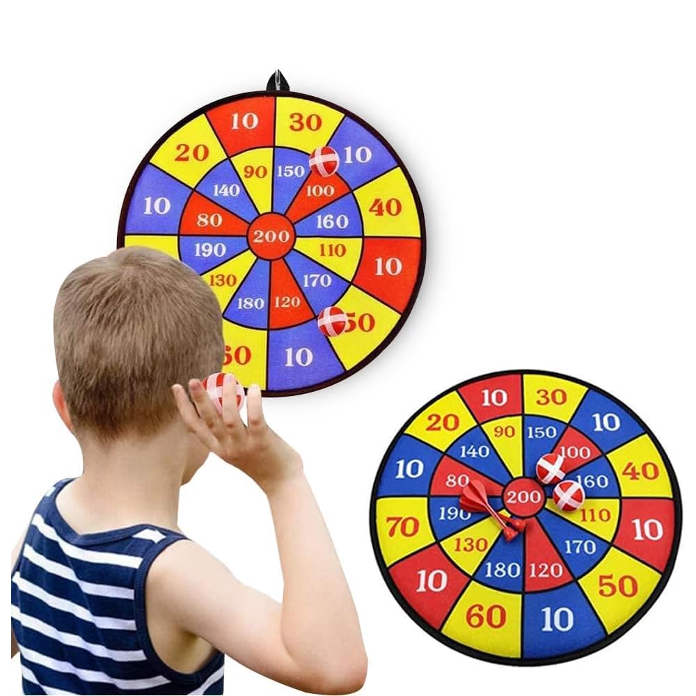 AMERTEER Double-Sided Magnetic Dart Board Set – 4Pcs Indoor/Outdoor Safe Dart Game with 2 Sticky Balls & Darts | Perfect for Kids (3-12) & Adults – Fun Party Sports Gift
