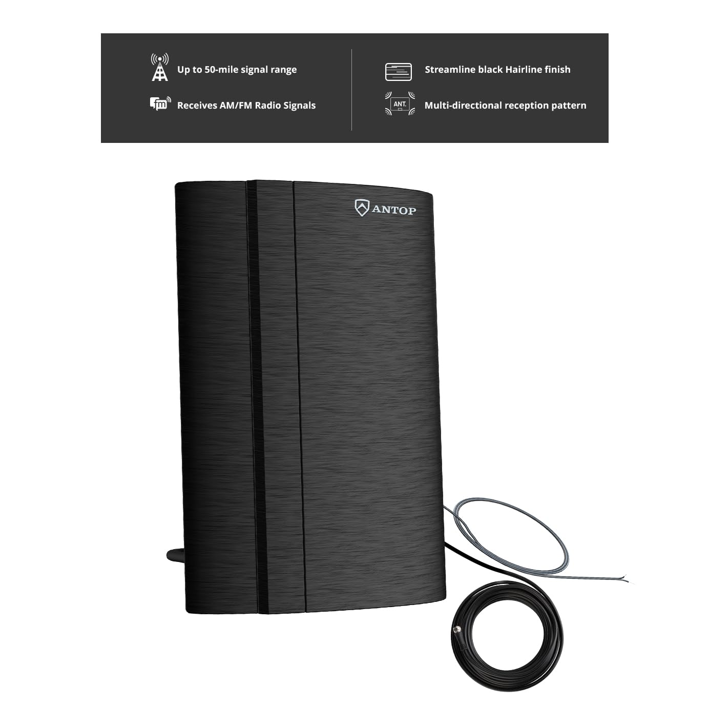 Antenne FM, antenne radio intérieure numérique AM/FM amplifiée à faible bruit, adaptée pour récepteurs stéréo domestiques, 80 km