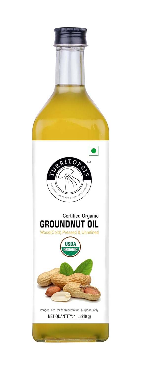 Turritopsis Groundnut Mungfali Cooking Oil Cold Pressed Edible Kachi Ghani Certified Organic Kolhu Chekku Wood pressed Unrefined Pure Natural 1 Litre Pack of 1