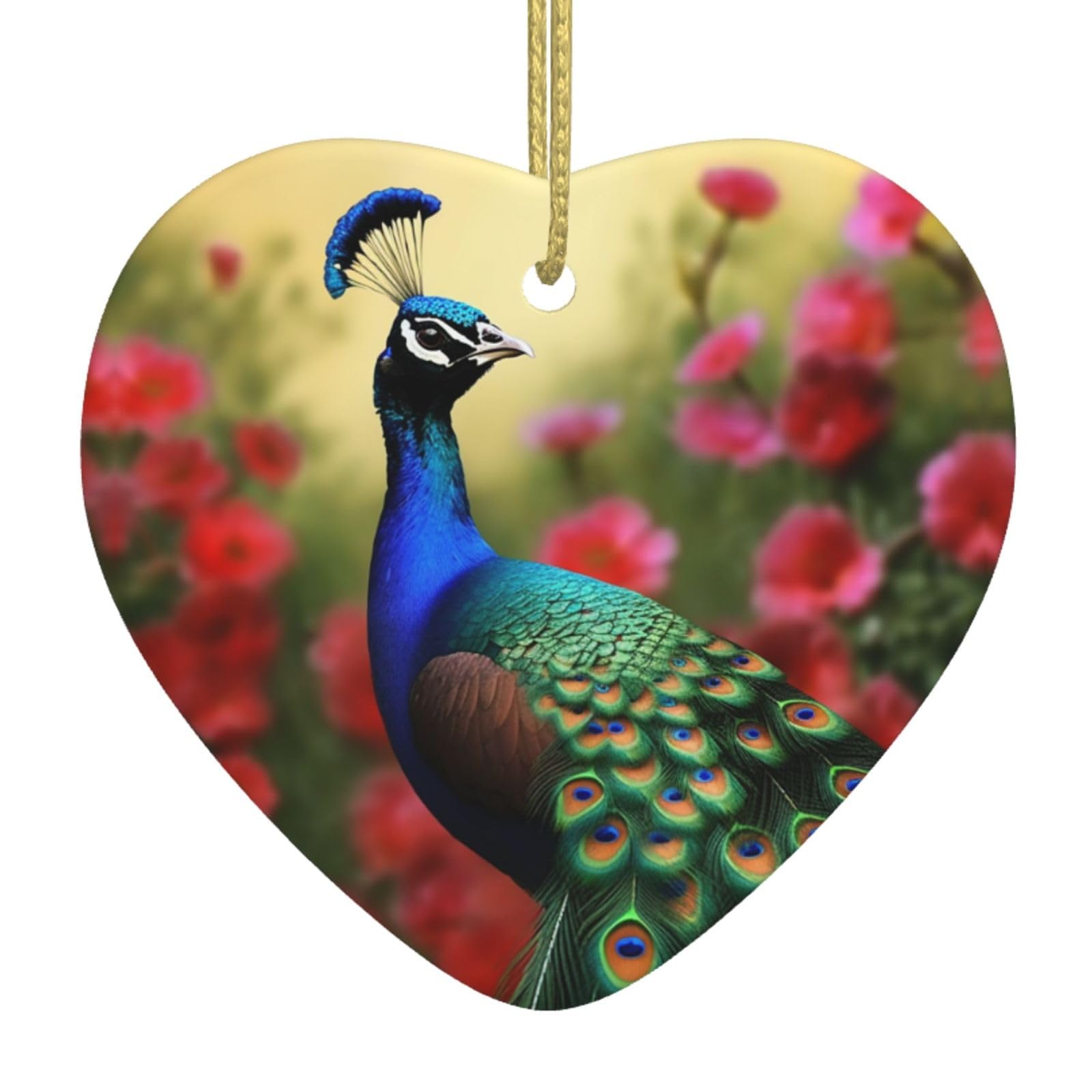 Ceramic Christmas Tree Hanging Ornaments with Gold Ropes Christmas Tree Decorations Heart Ceramic Peacock Flowers Pendant Keepsake Decorations for Holiday Xmas Gift Ideas