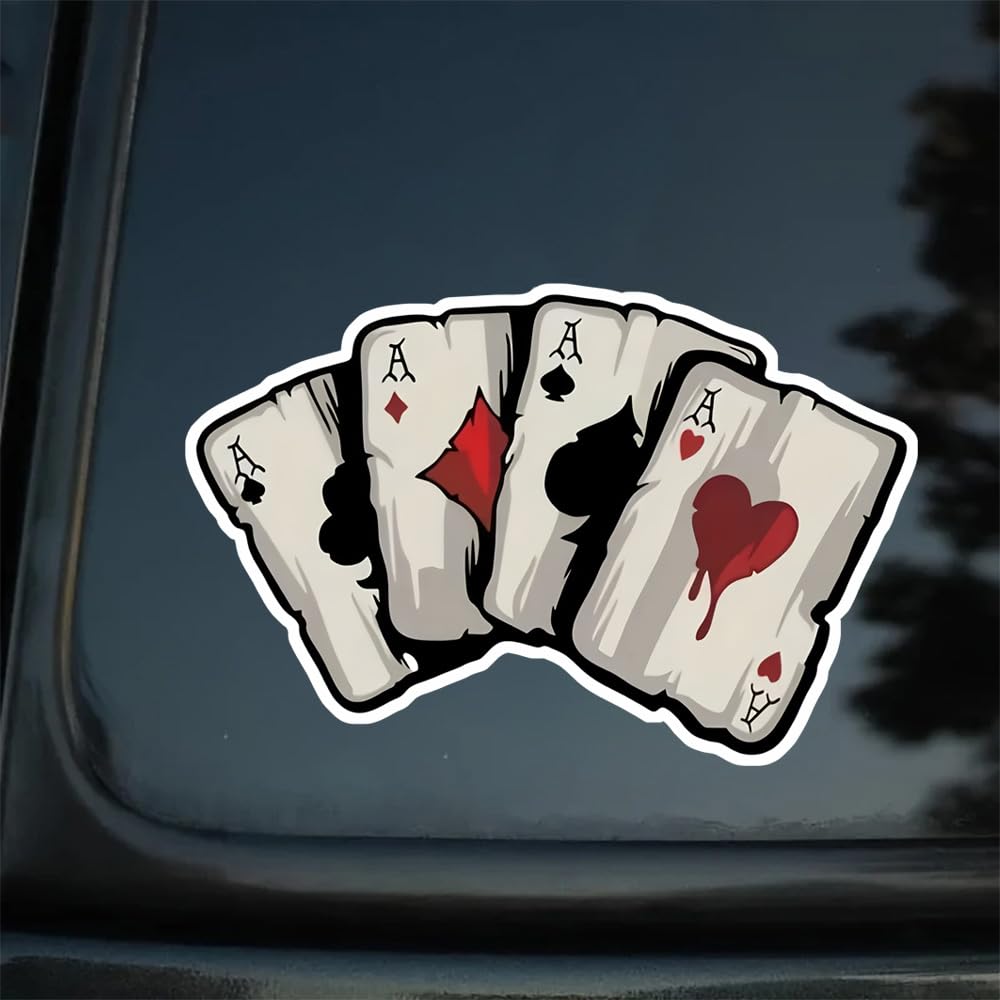 2 adesivi con asso di picche, cuori, club e diamanti, 14 x 9 cm, accessori esterni in vinile impermeabile, adesivi divertenti per auto, camion, moto, pareti, laptop e altro | CZ53