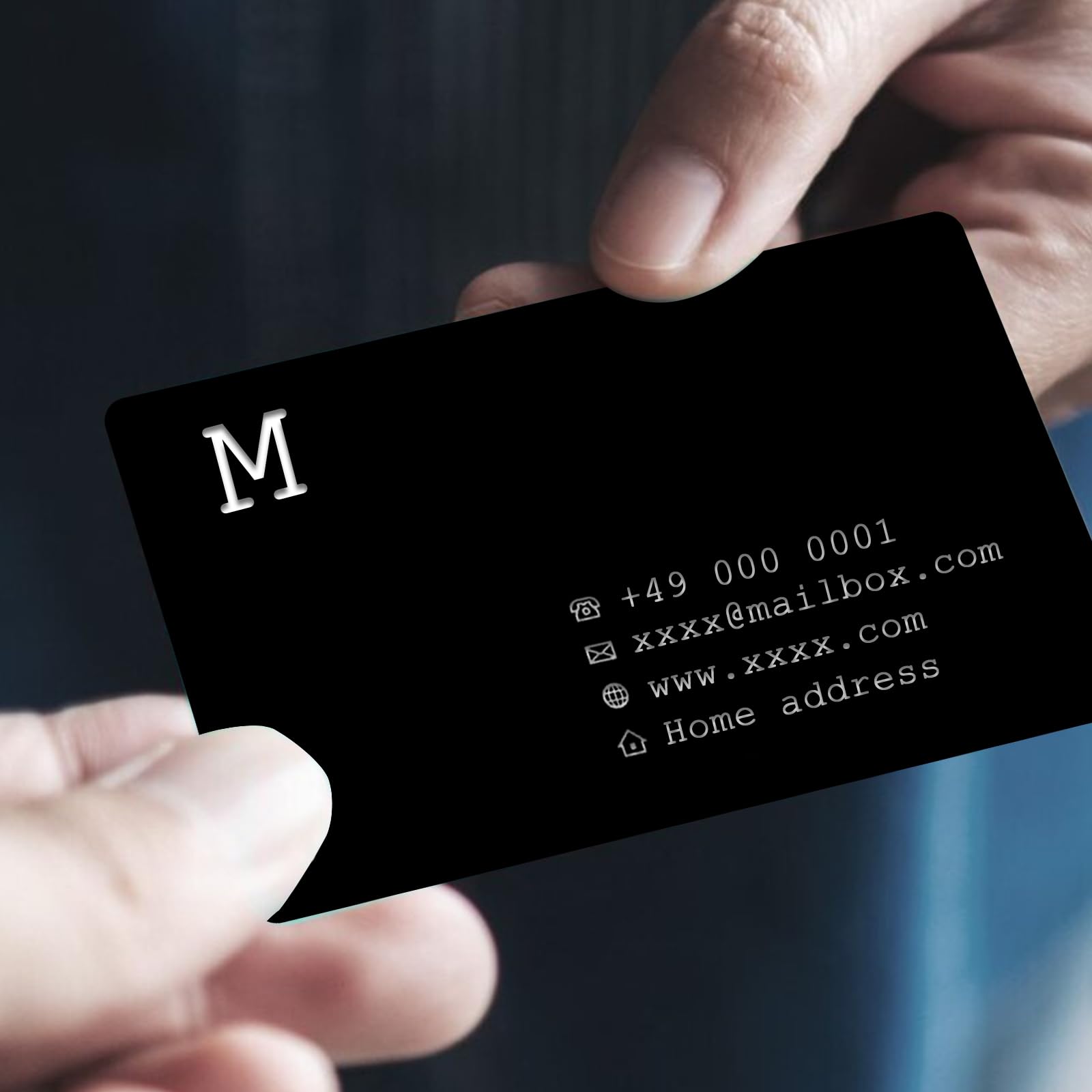 Lot de 150 cartes de visite en métal 021 mm noires en aluminium gravées