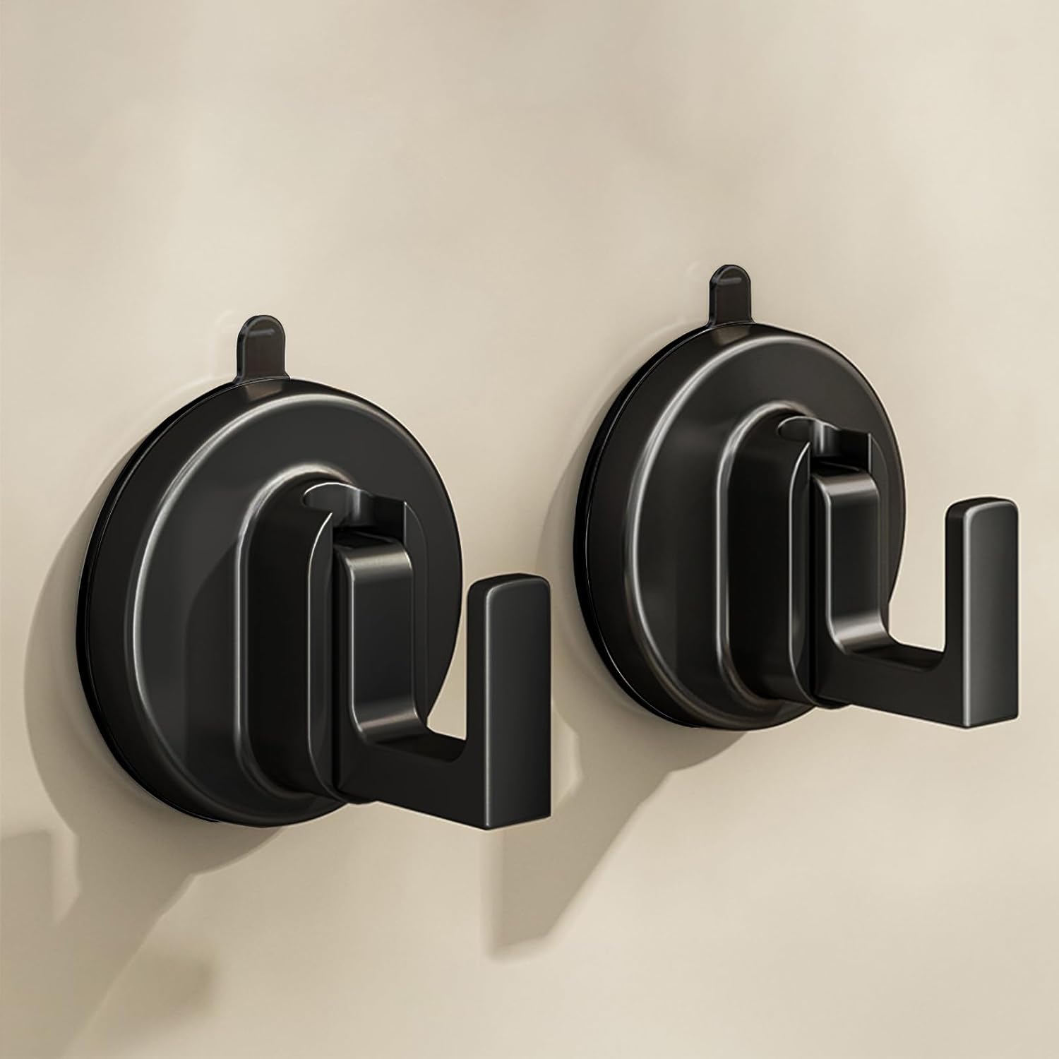 Aluminum Metal Heavy-Duty Suction Cup Bathroom Towel Hook Door Mounted Clothes Hook Wardrobe Sticky Hook no Drilling no Damage to The Wood Board Removable (Black 2 Pack)