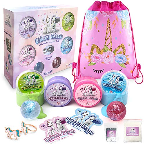 Unicorn Slime Kit for Girls Friends - Fluffy Cloud Poop Slime Kit with Glitter Toy Set - Includes Friendship Rings Gift Set Surprise