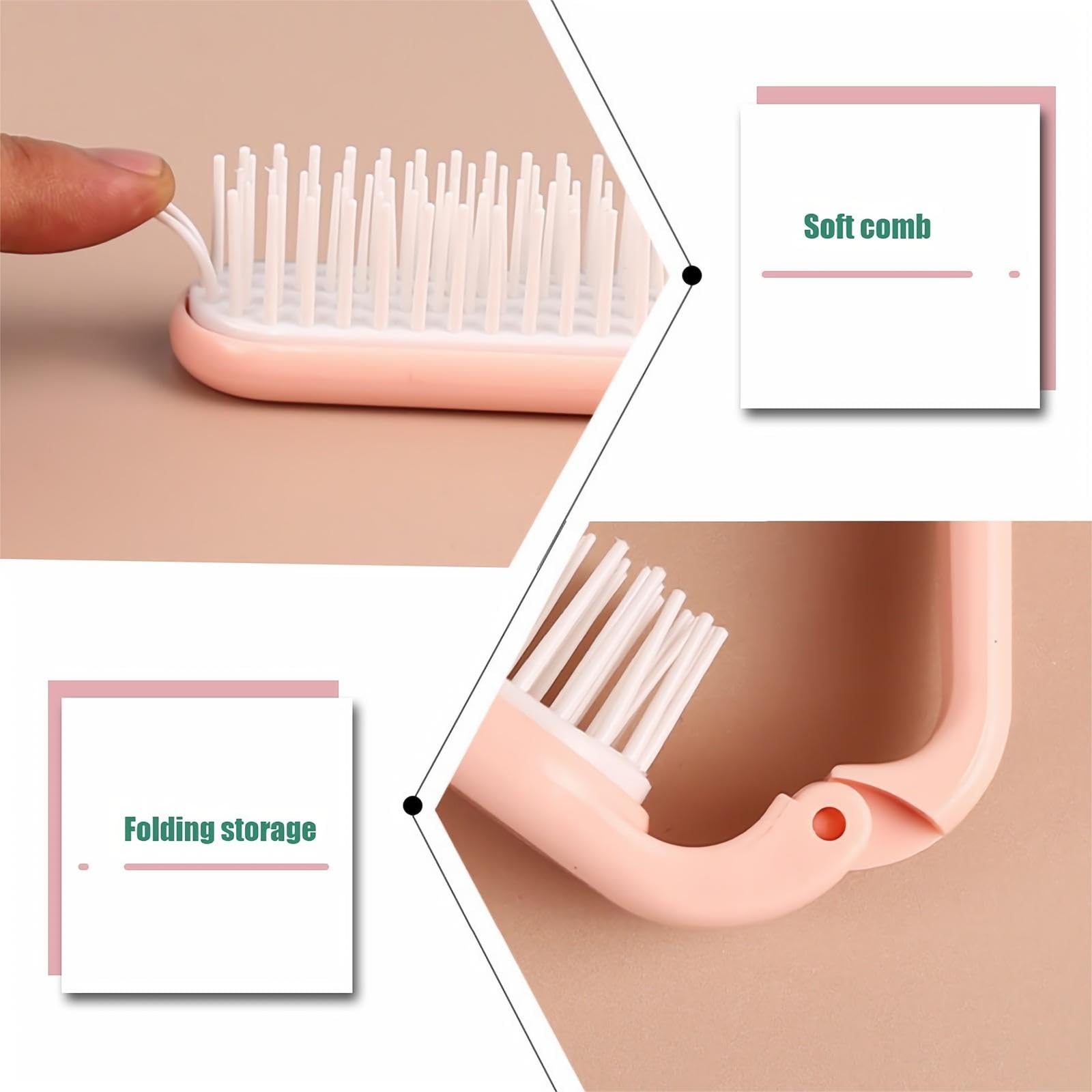 2Pcs Folding Hair Brush Hair Comb Portable Mini Massage Hair Brush Anti-Static Anti-knot for Women & Girls Size for Handbag (light) - Image 2