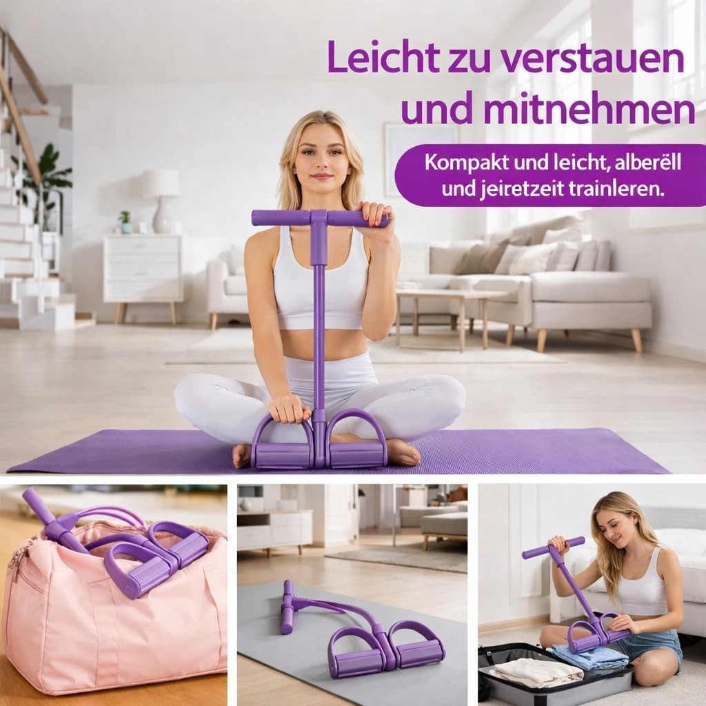 ghfdaz all in One Attrezzo per Addominali, Corde Elastiche 8 Tubi, Addominali Attrezzi, Elastico per Esercizi per Gambe, Addome e Allenamento Casa,Style1-Purple