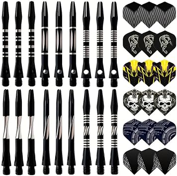 24/18Pcs Dart Flights and Stems Sets Durable Metal Stems, Colourful Dart Flights and Stems Combination, Aluminium 2BA Threaded Dart Fittings Multi-Size Set