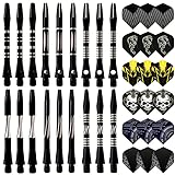 Lavishio 8 Sets 24 pcs Aluminum Dart Shafts, Dart Shafts for Steel Tip, Aluminum 2BA Thread Dart Accessories,Dart Shafts Replacement Kit with 24 Dart Flights for Steel Tip Soft Tip Darts (Black)