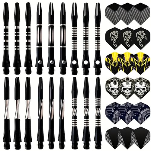 Lavishio 8 Sets 24 pcs Aluminum Dart Shafts, Dart Shafts for Steel Tip, Aluminum 2BA Thread Dart Accessories,Dart Shafts Replacement Kit with 24 Dart Flights for Steel Tip Soft Tip Darts (Black)