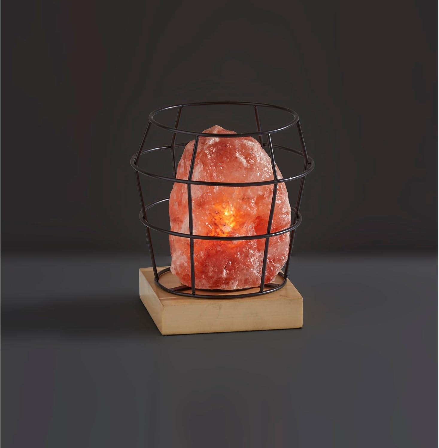 Adesso SL1147-12 Faith Himalayan Salt Table Lamp, 8 in., 7W Type B Bulb, Black Metal/Natural Wood, 1 Novelty Lamp