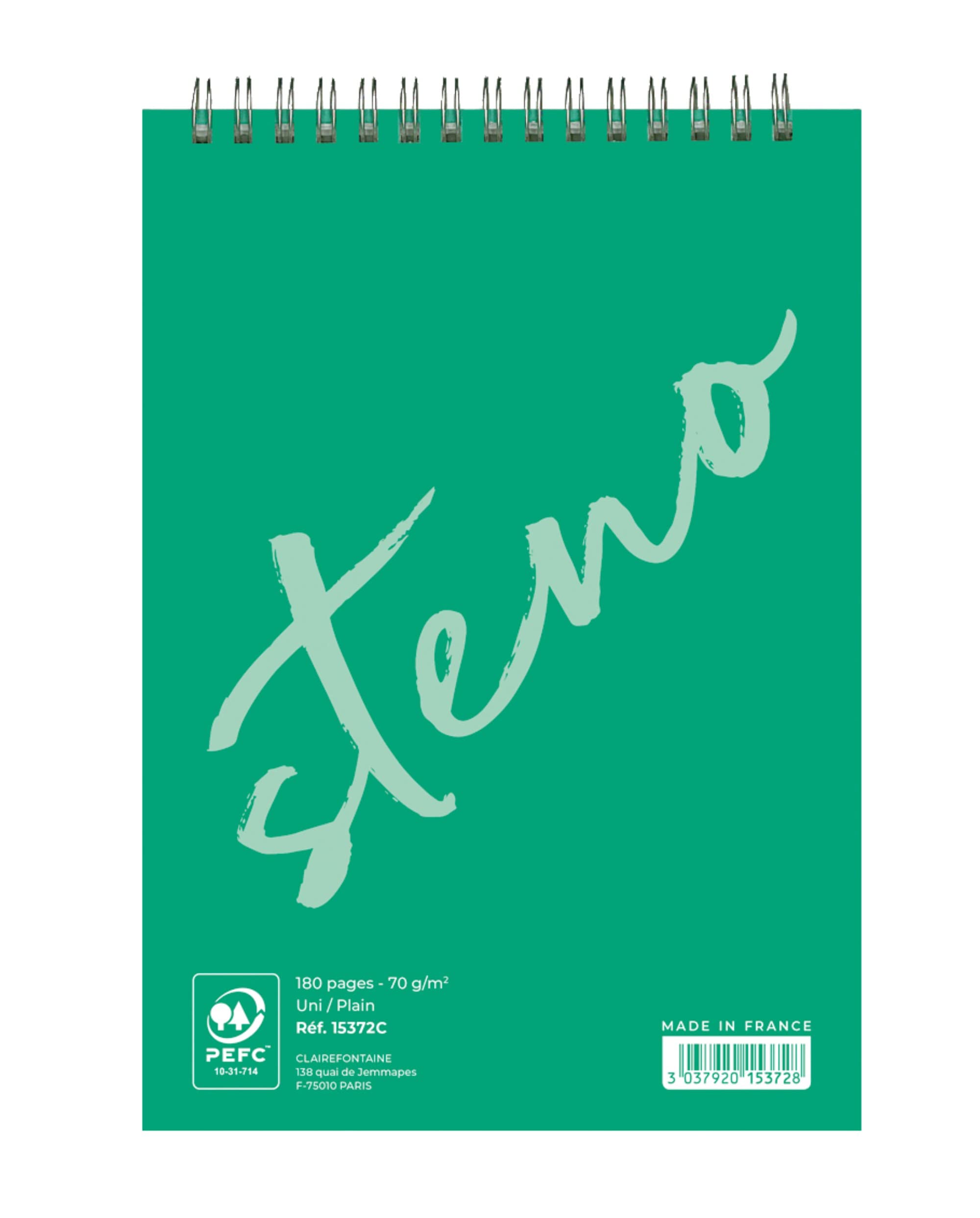 Calligraphe 15372C Set of 5 Green Spiral Wirebound Notepads (a Clairefontaine Brand) - A5 14.8 x 21 cm - 90 Plain White Sheets - Paper 70 gsm - Certified PEFC