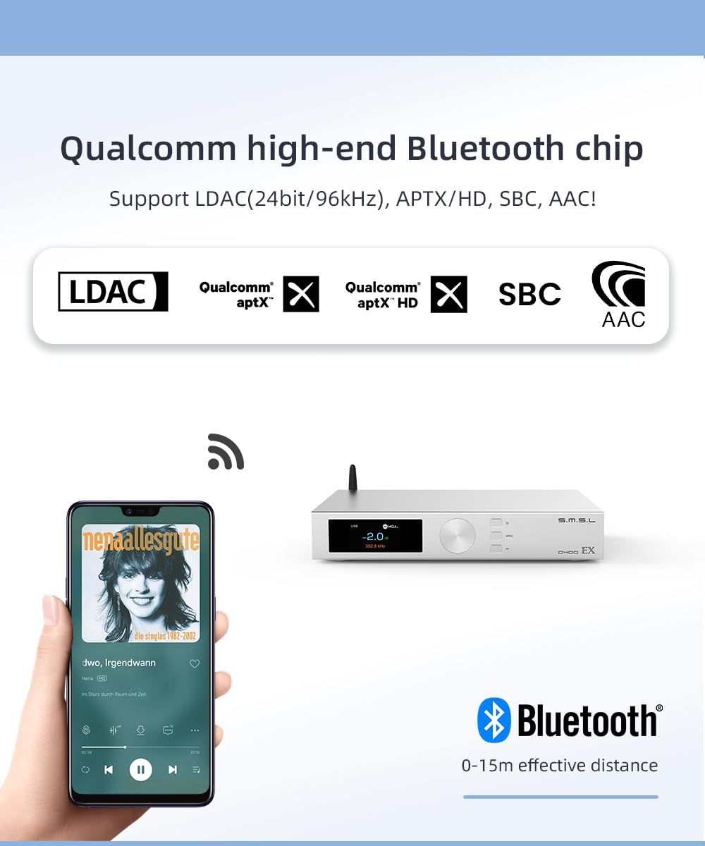 S.M.S.L D400EX MQA DAC AK4499EX AK4191X1 XMOS XU-316 Bluetooth 5.0 DSD512 RCA/XLR LDAC APTX/HD Decoder High Resolution Audio DAC