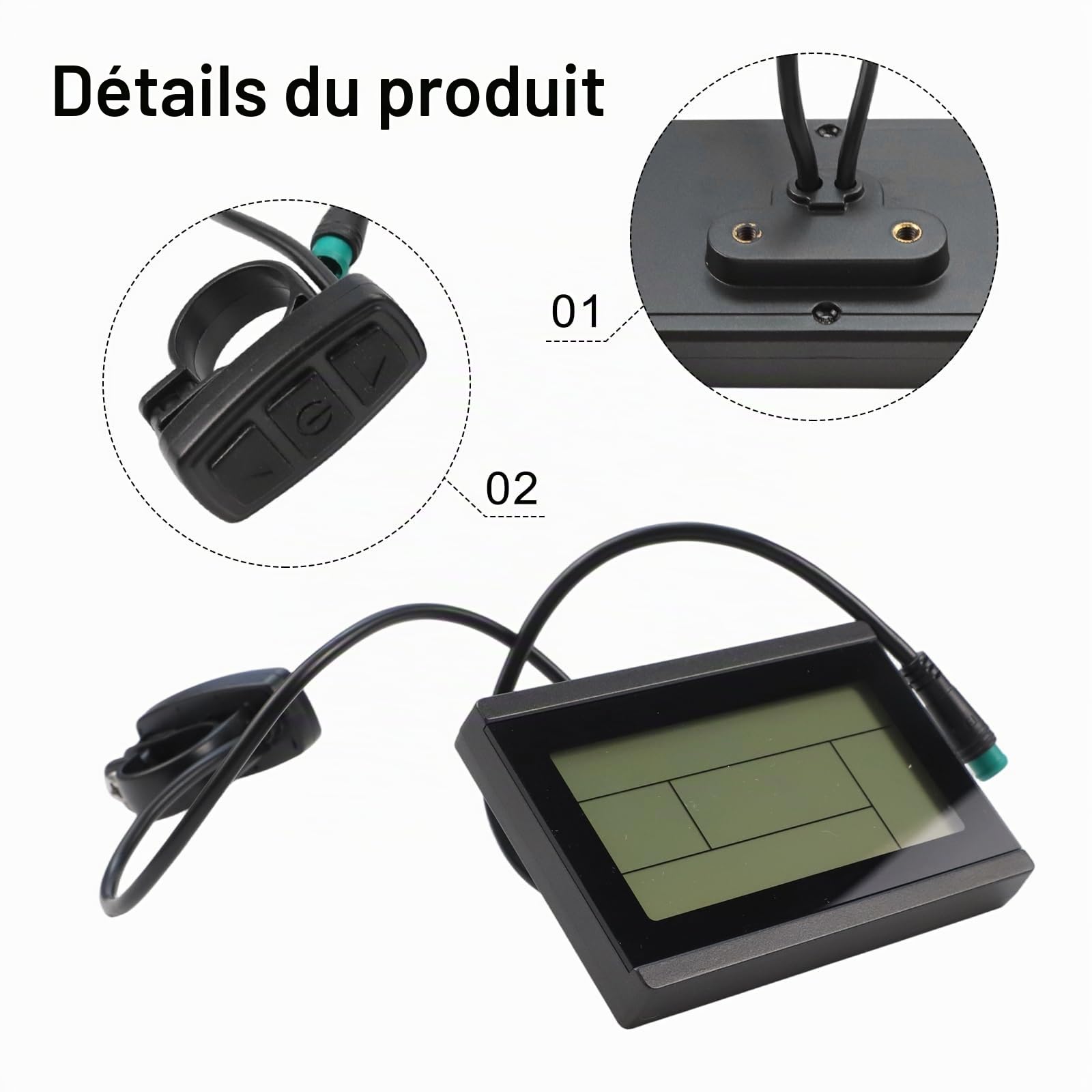 Panneau d'affichage LCD pour vélo électrique KT-LCD3 compatible avec les contrôleurs K-T Series 24 V 36 V 48 V étanche avec support d'installation