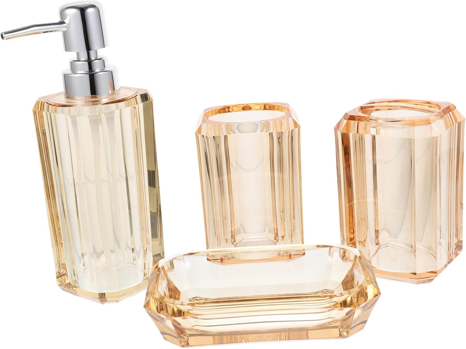 1Set Transparent Bathroom Toiletry Set with Soap Dispenser Toothbrush Holder Mouthwash Cup and Soap Dish Accessories for Organized Countertops