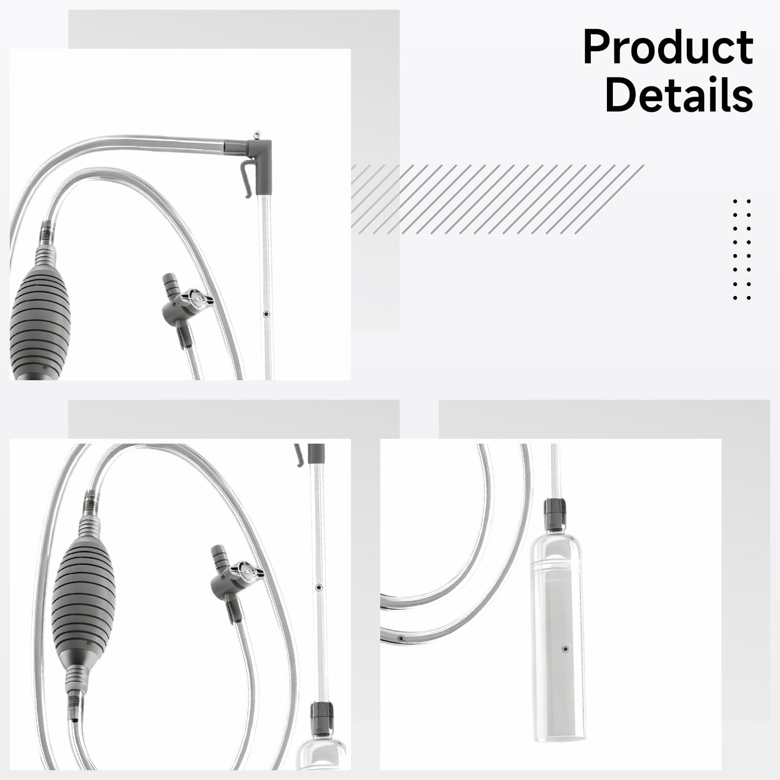 Nettoyeur de gravier pour aquarium de 3 m, changeur d'eau avec régulateur de débit, siphon extensible, clip fixe, tête d'aspiration en bec de canard, grille de filtre