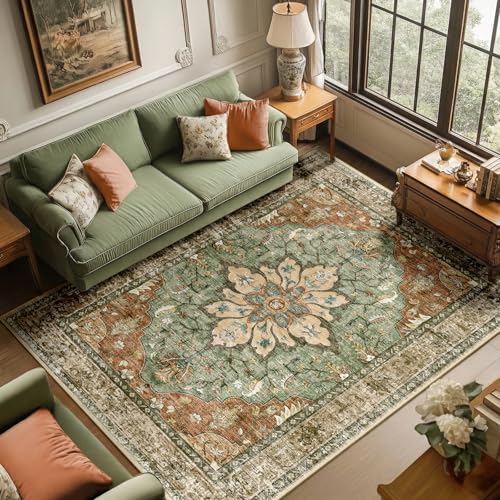 RELEANY Area Rugs 6'x9' Washable Non-Slip, Floral Vintage Distress Print