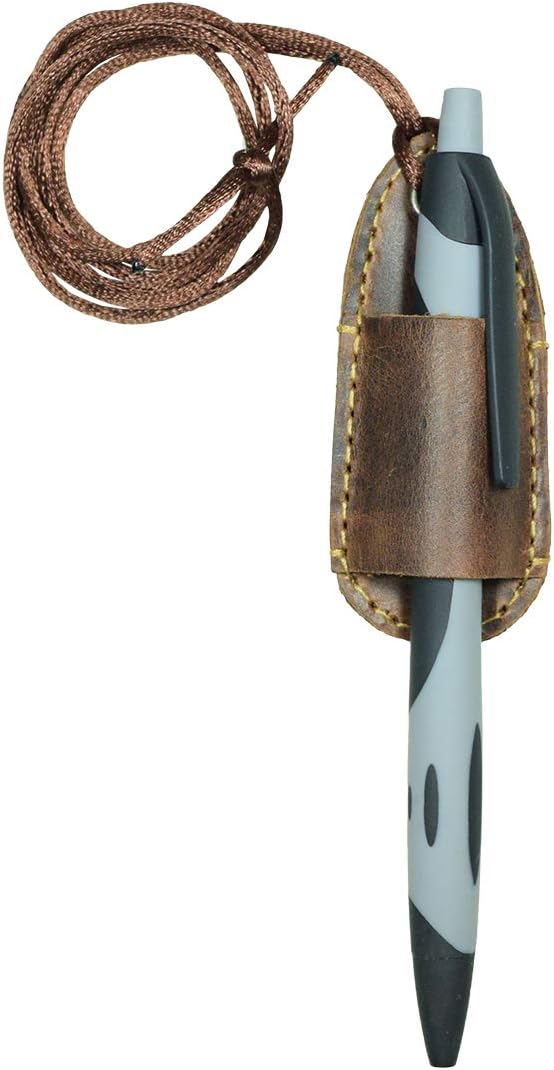 Hide & Drink, Lanyard Pen Holder, Office Supplies, Pen Holder with Neck Strap, Bookworm Accessories, Full Grain Leather, Handmade, Bourbon Brown
