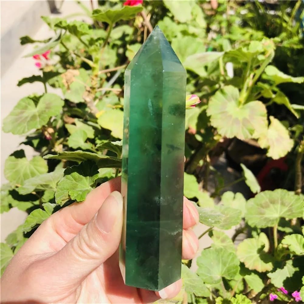 KJEBVHIRS Beautiful Green Fluorite Crystal Point Hexagonal Column Ornaments Quartz Rod Home Decoration Gifts (Size : 10-11cm)
