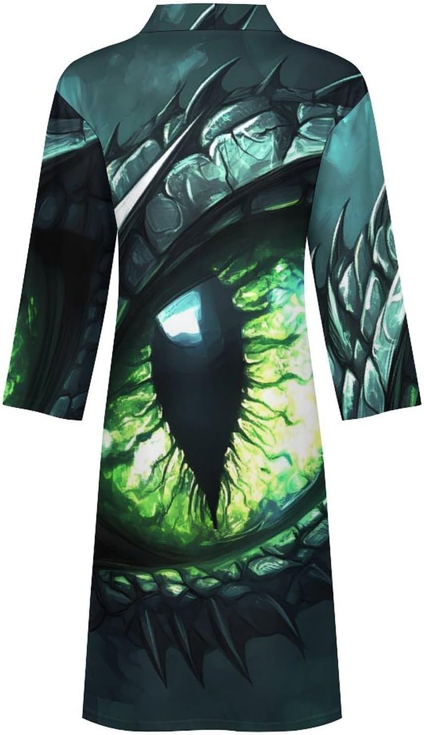 Dragon Eye Monochrome Mens Soft Robes Lightweight Long Sleepwear Spa Bathrobe