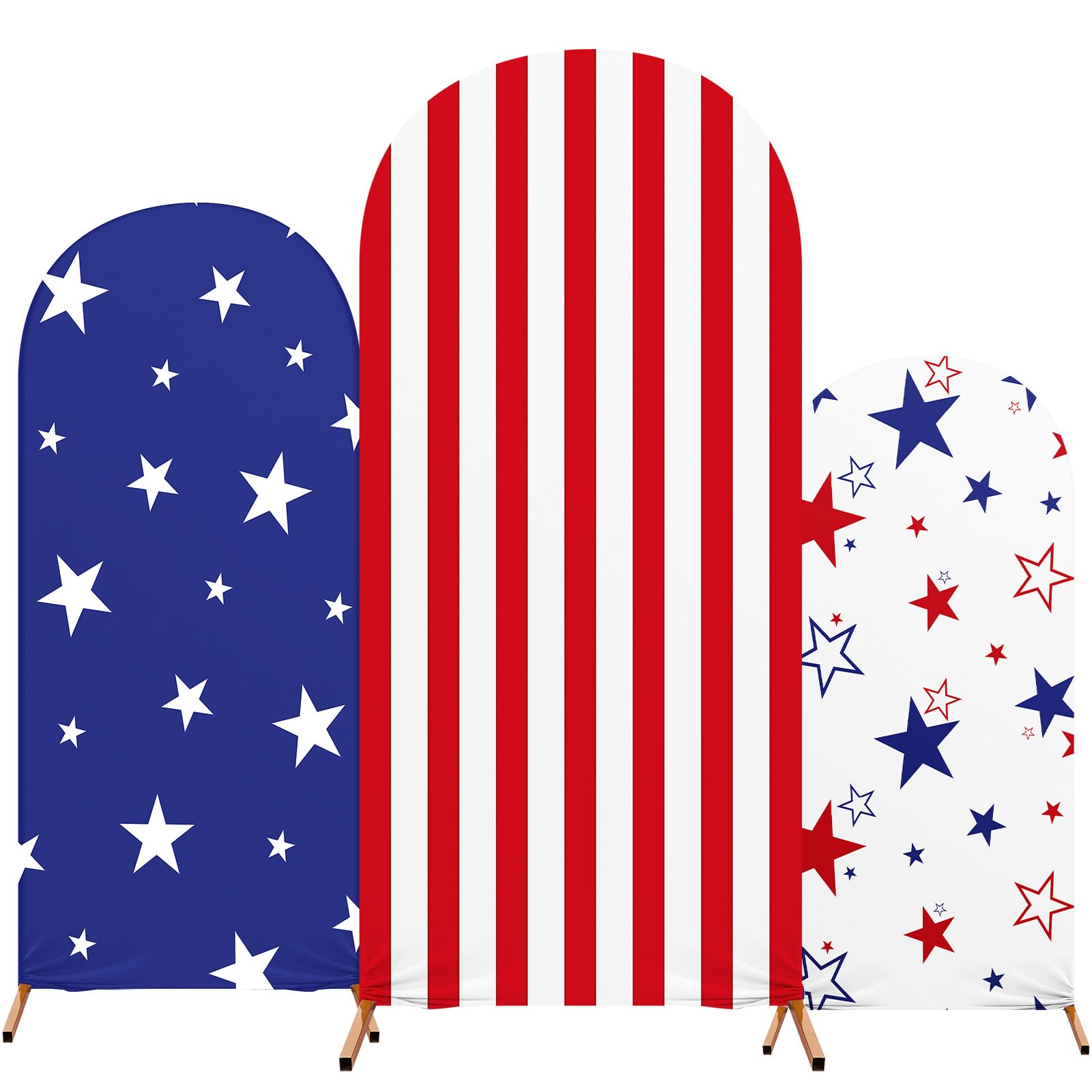 RimCereal Set of 3 Independence Day Arch Cover Theme Decoration, 4th of July Blue and Red Print Arch Cover Stretch Spandex Fitted for 250th
