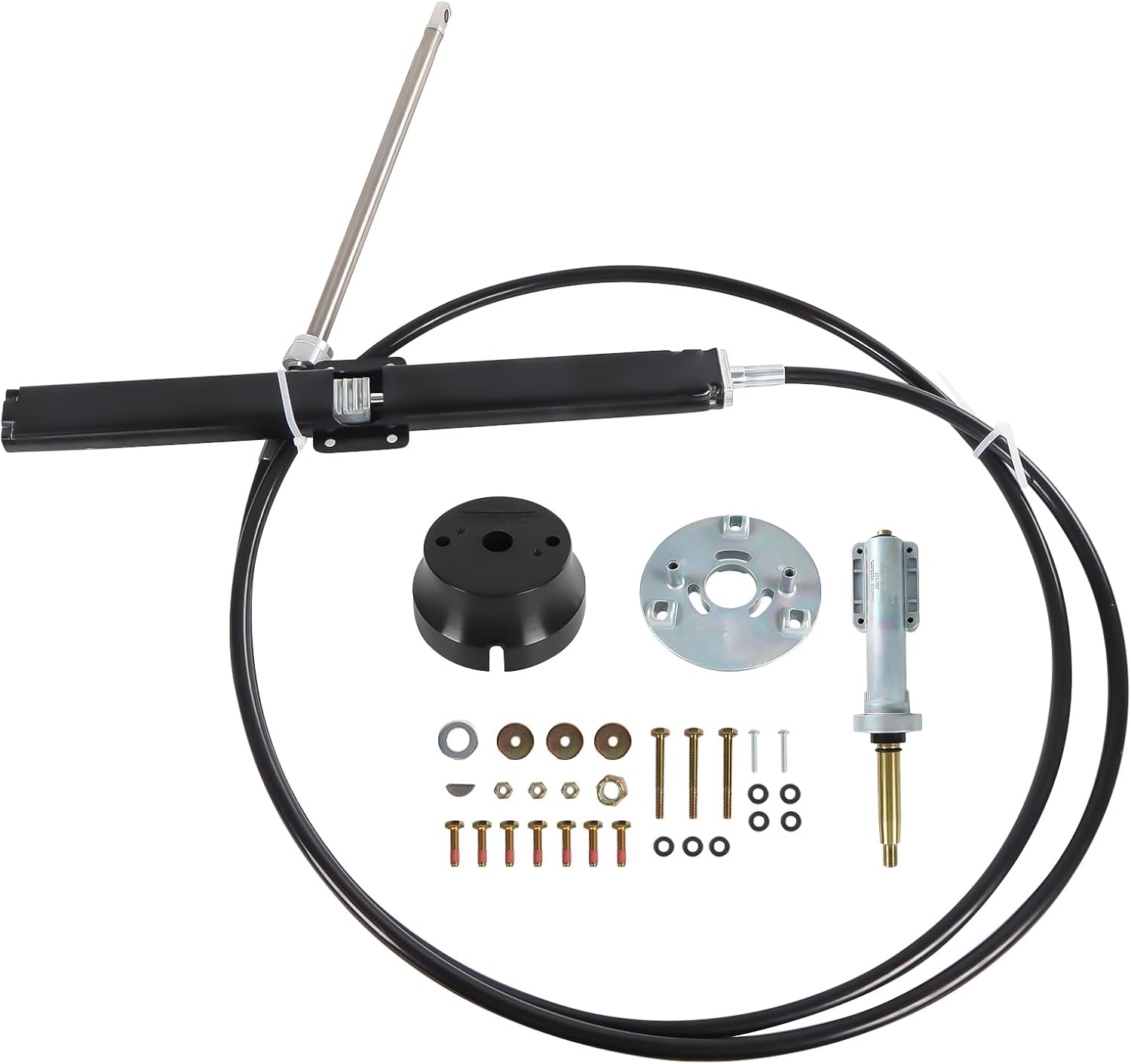 Back Mount Rack Steering System Kit 8FT 10FT 12FT 14FT 16FT 18FT replacecment for Teleflex & Safe-T Includes Rack Helm,Steering Cable,90 Degree Bezel Kit–for Sterndrive,I/O,Outboard & Ski Boats