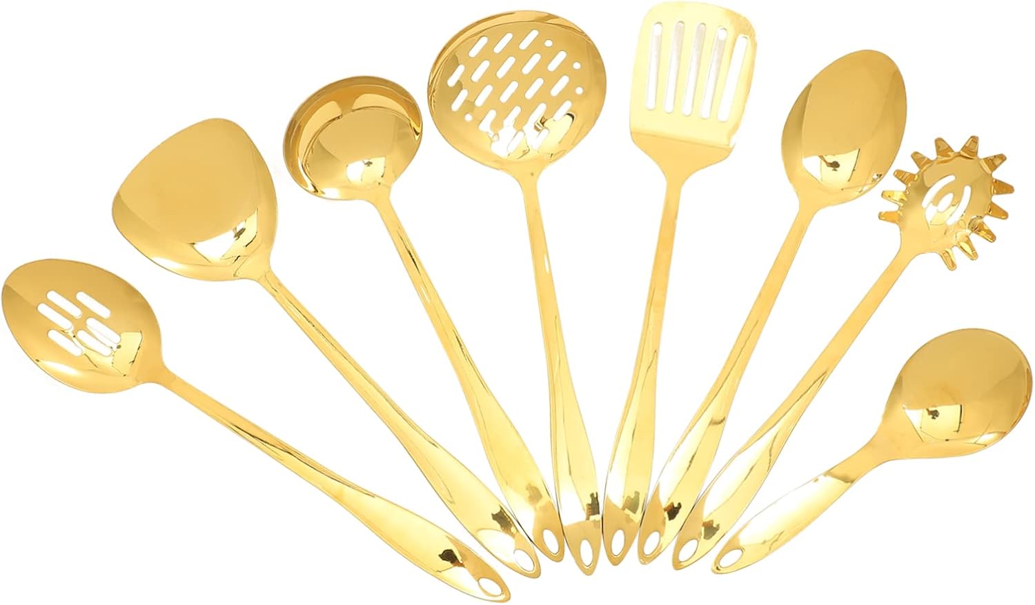 1 Set Gold Stainless Steel Kitchen Utensil Set Frying Spatula Scoop Kit for Cooking and Baking Convenient Storage with Hanging Kitchen Accessories