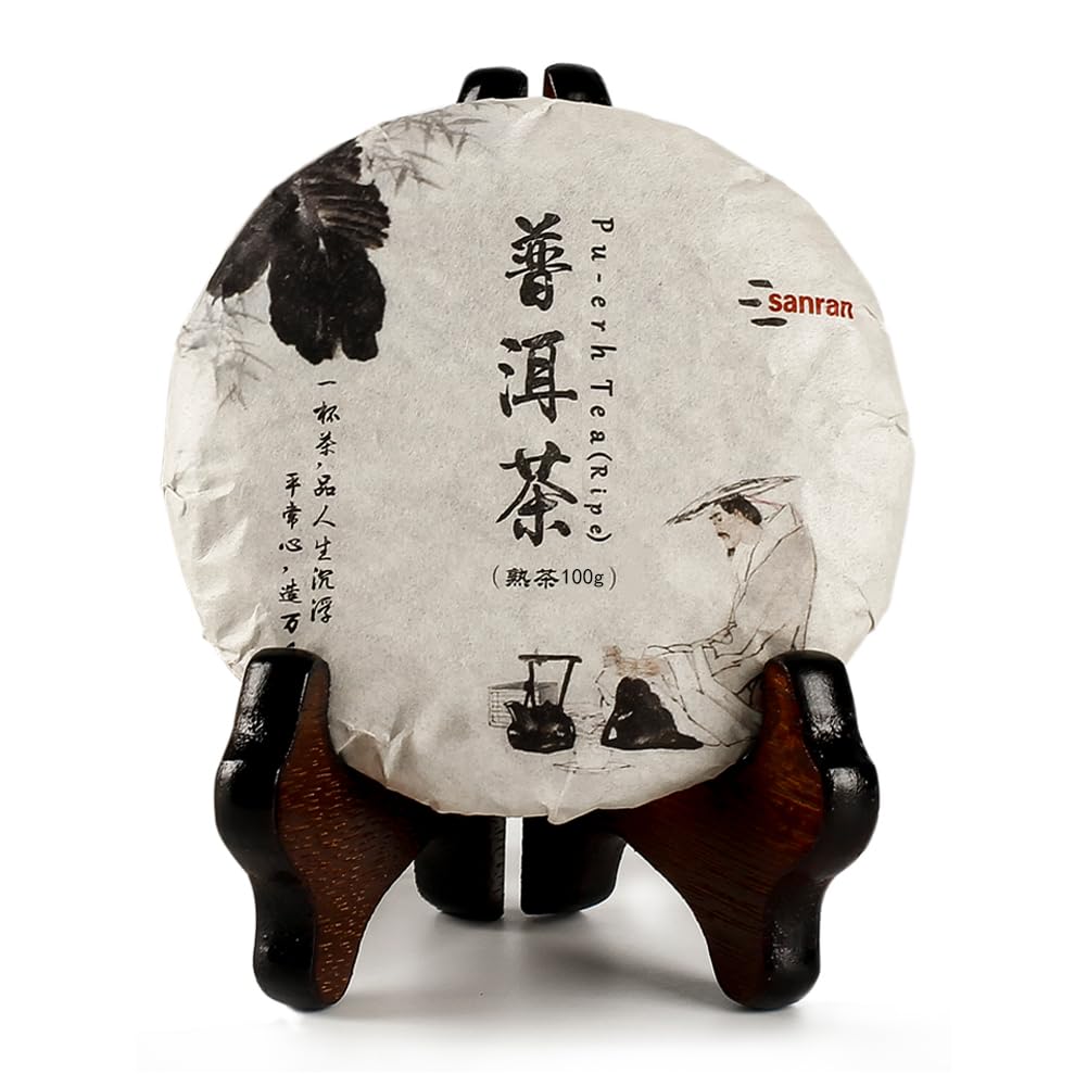 SANRAN Puerh Tea Cake, Aged Ripe Pu Erh Tea, Chinese Yunnan Puer Tea Cake, 12.6oz/Pack