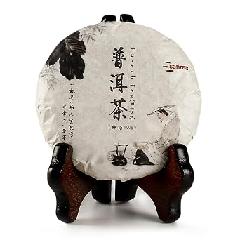SANRAN Aged Pu-erh Tea, Ripe Puerh Tea Cake, Fermented Chinese Black Tea, 100g/3.53oz