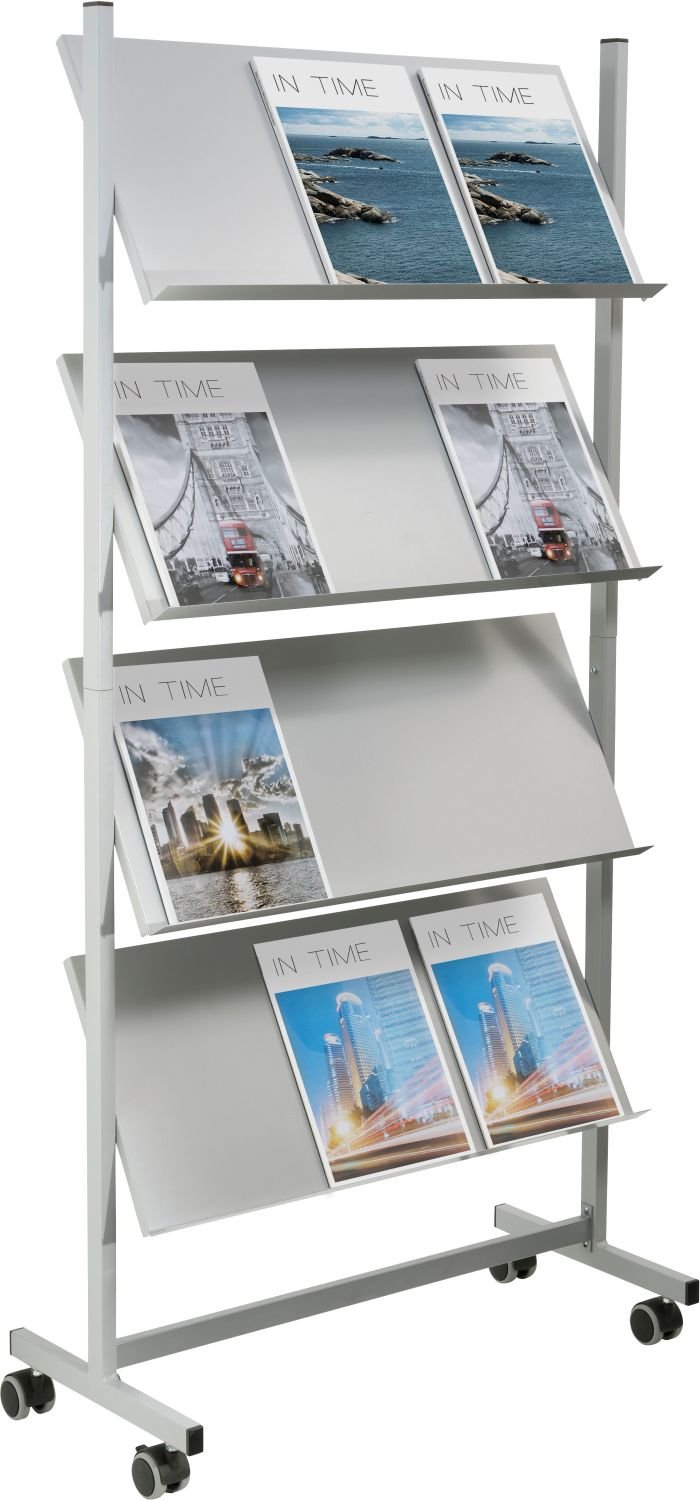 helit H6813499 Brochure Rack Wide 3 Shelves 4 x DIN A4 Silver Grey