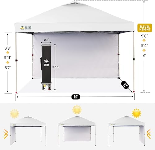 Miniatura 3 de CROWN SHADES - Toldo desplegable de 12 x 12 pulgadas con tela recubierta de color plata 150D, incluye 1 pared lateral extraíble, 4 cuerdas, 8