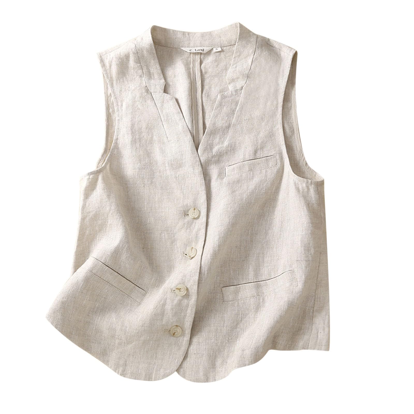 Chaleco de lino y algodón para mujer cuello en V cárdigan exterior casual