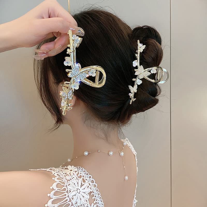 Gold Metal Hair Claw Clips for Women | Strong Hold Butterfly Design