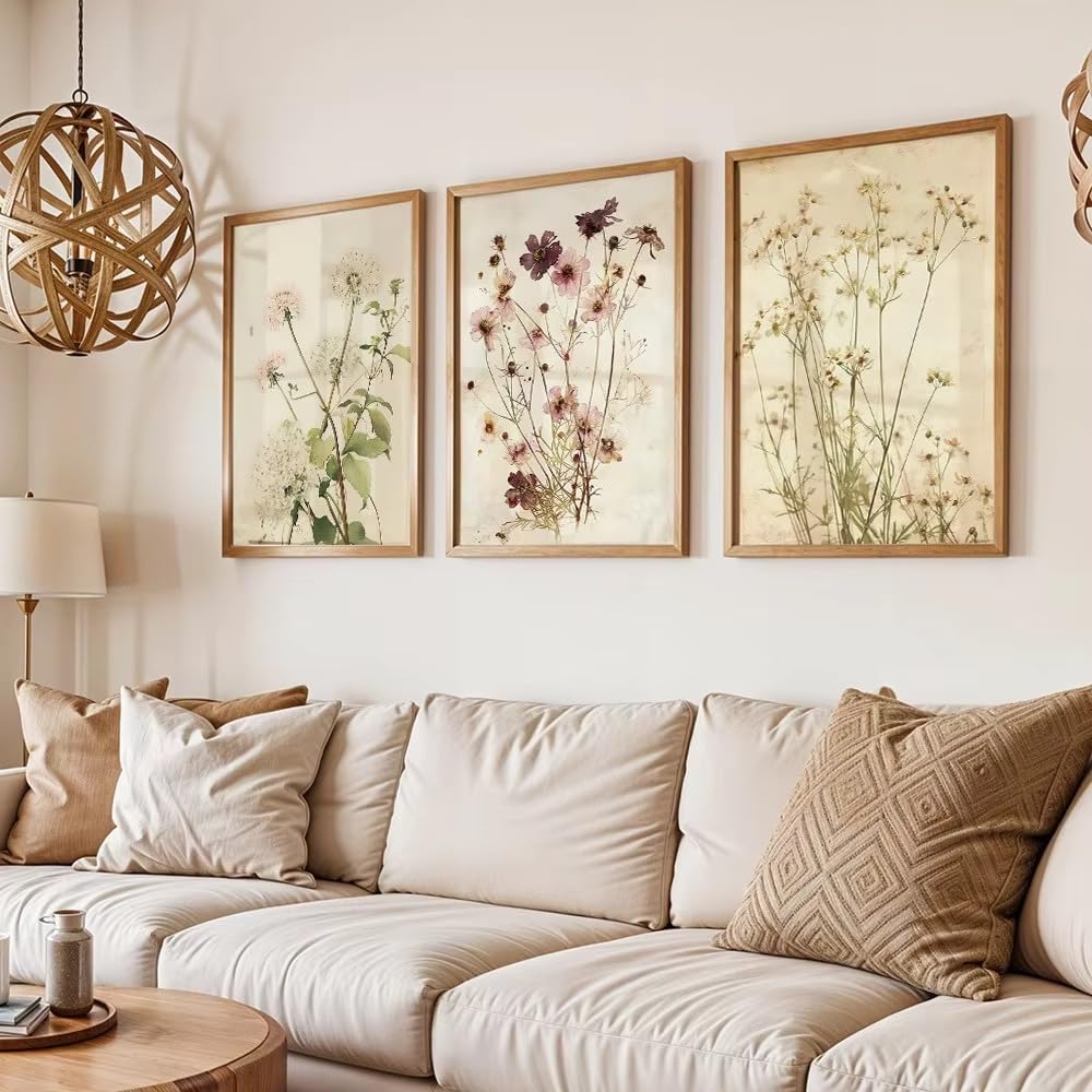 LTjiajuypd Stampe su tela, quadri minimalisti da parete, poster botanici, stampe di fiori pressati, decorazioni per il soggiorno (60x85 cm - 3 pezzi)
