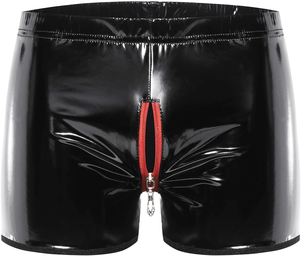 Men's PVC Leather Slim Fit Hot Short Pants Tight Shorts for Holiday Casual Sexy Briefs for Rave
